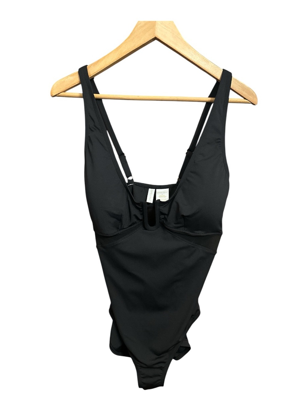 NWT Anna Cole One-Piece Swimsuit Size 12 Black U-Ring Mesh Insert Resortwear